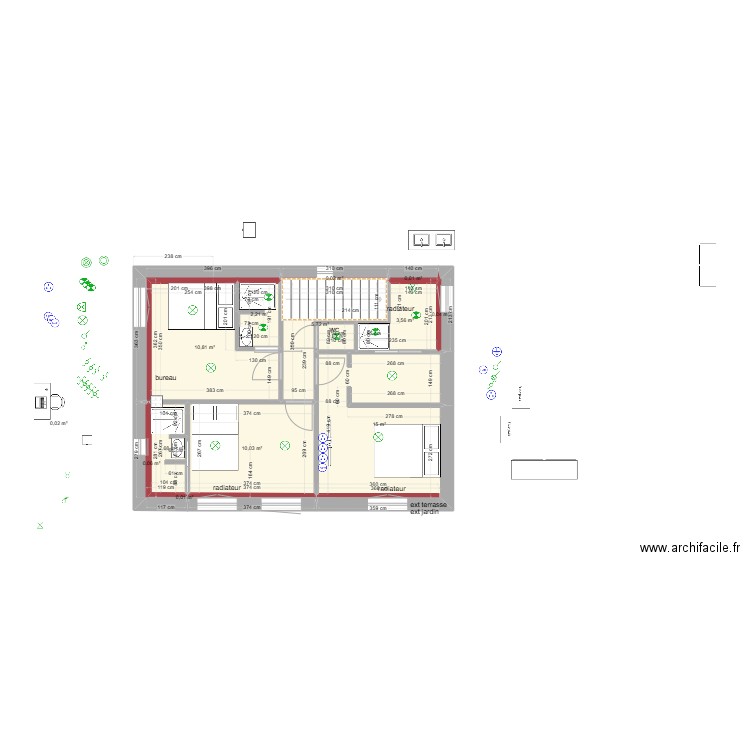 etage 3 douches. Plan de 14 pièces et 51 m2