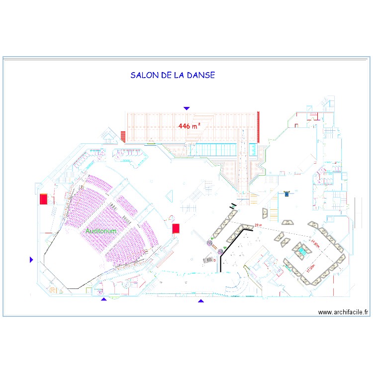 Salon de la Danse - rez de chaussée. Plan de 22 pièces et 88 m2