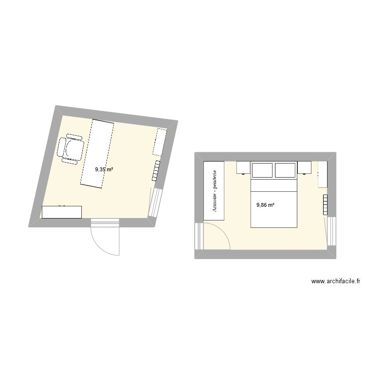 projet bureau. Plan de 2 pièces et 19 m2