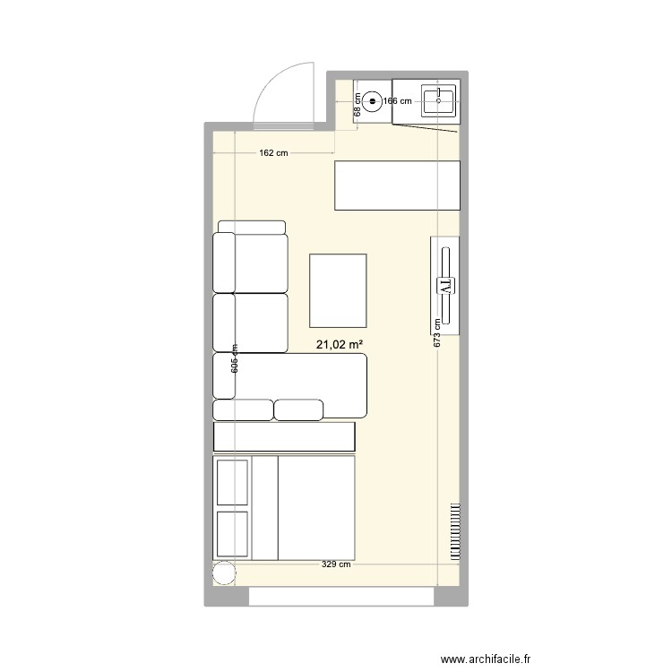 Appart Camille. Plan de 1 pièce et 21 m2