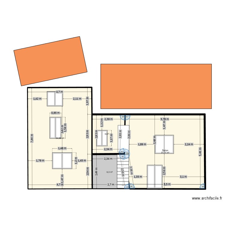 façade st. Plan de 4 pièces et 79 m2