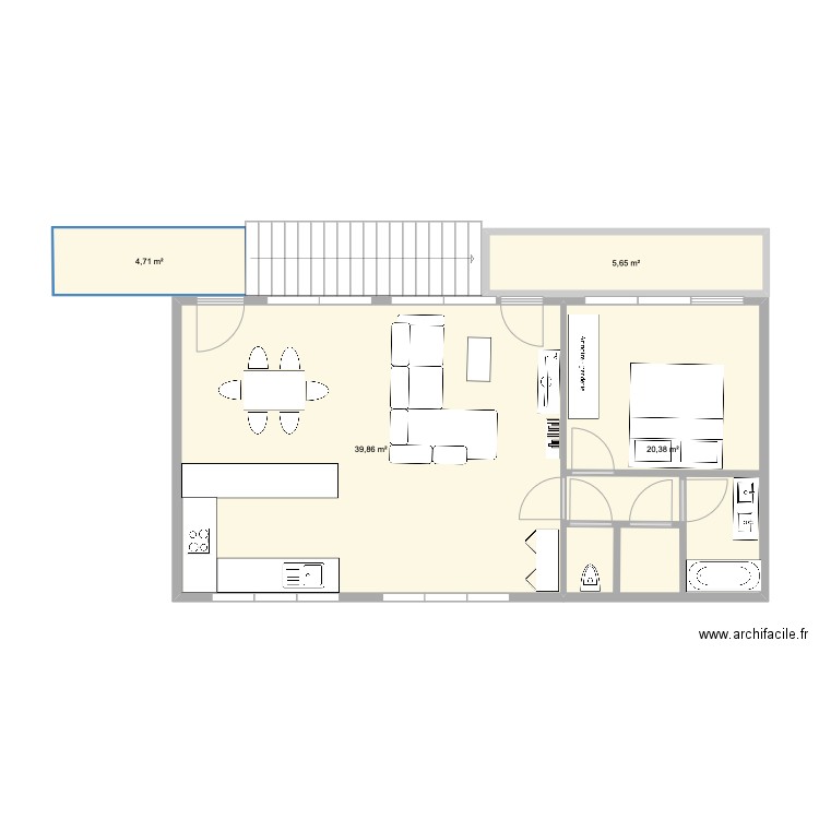 Appart. Plan de 4 pièces et 71 m2