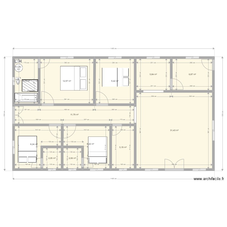 plan sheva. Plan de 12 pièces et 110 m2