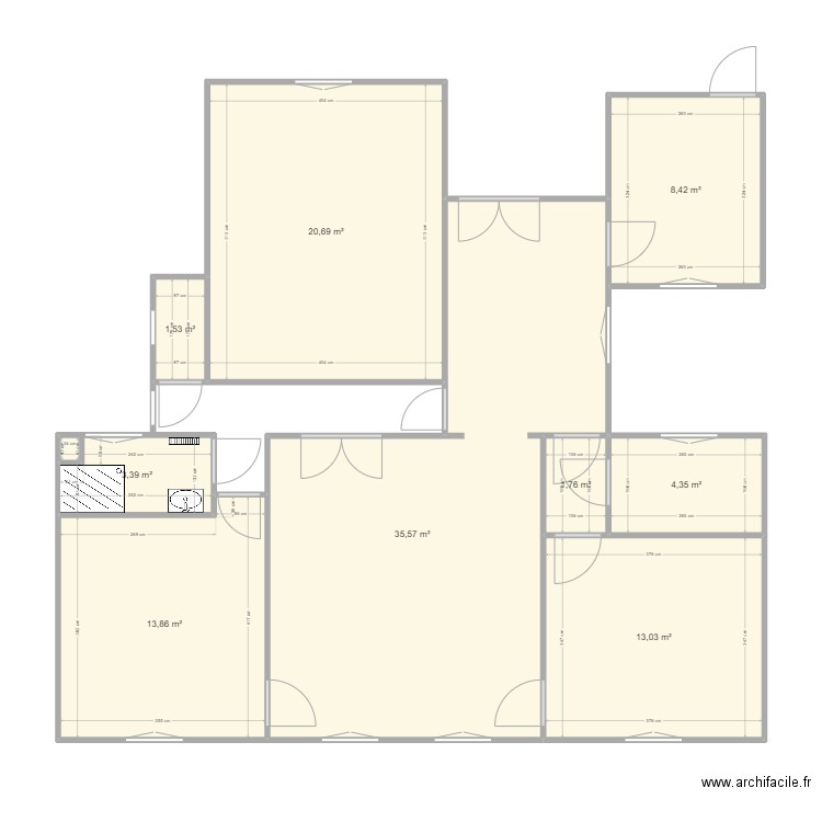 CLAPEYRON. Plan de 9 pièces et 103 m2