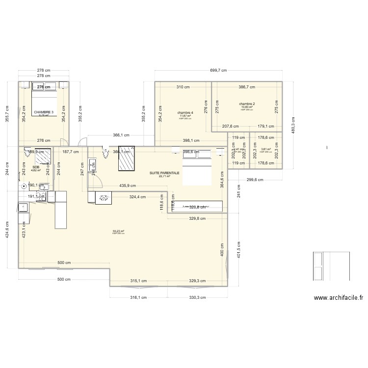 projet v3 extension. Plan de 8 pièces et 121 m2