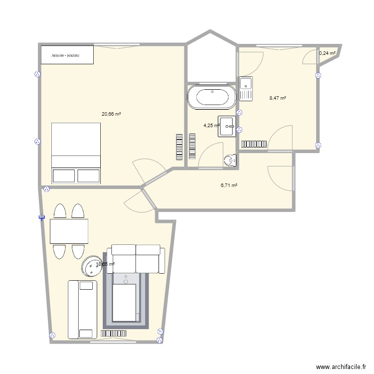 Appart. Plan de 6 pièces et 59 m2