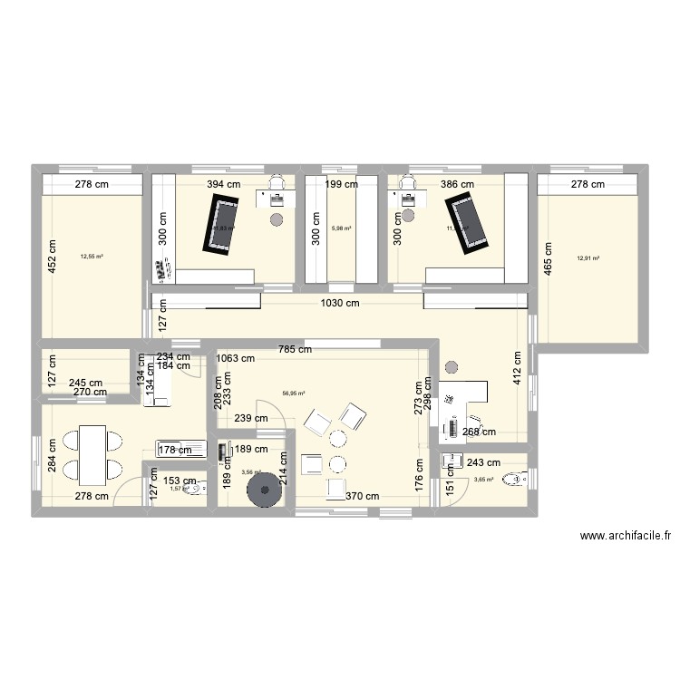 CABINET1. Plan de 9 pièces et 85 m2