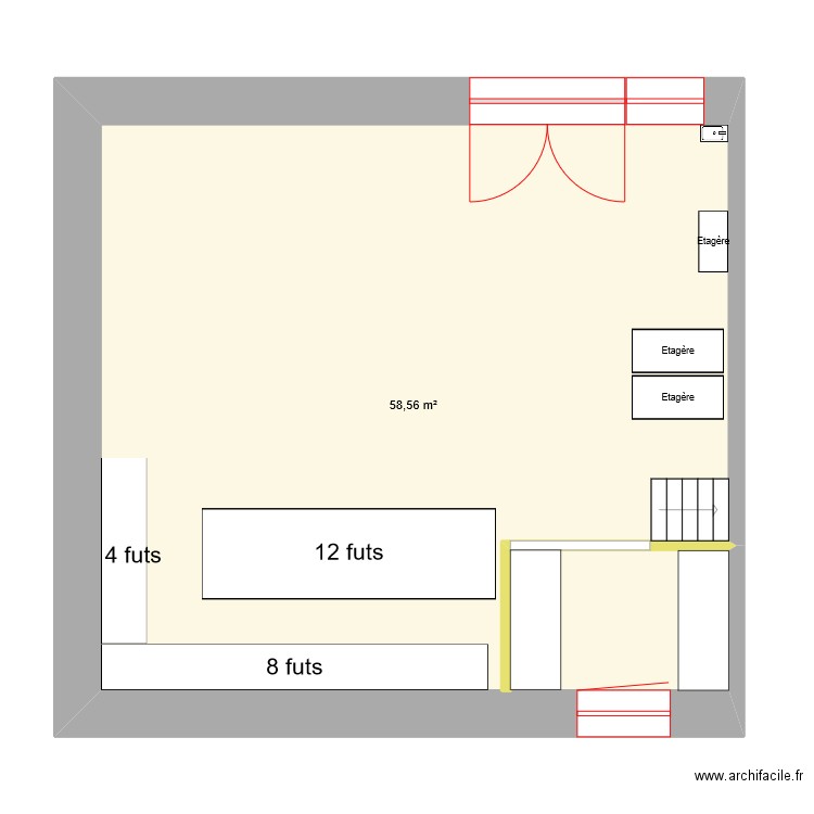 séchoir. Plan de 1 pièce et 59 m2