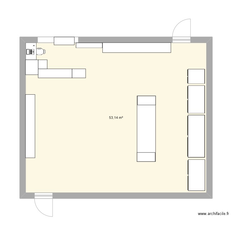 magasin. Plan de 1 pièce et 53 m2