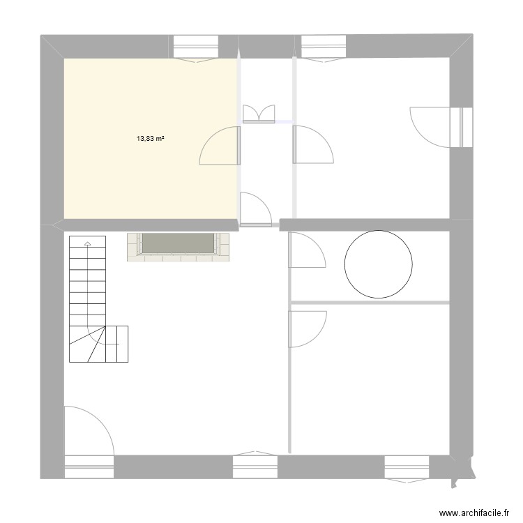 plan 1. Plan de 1 pièce et 14 m2