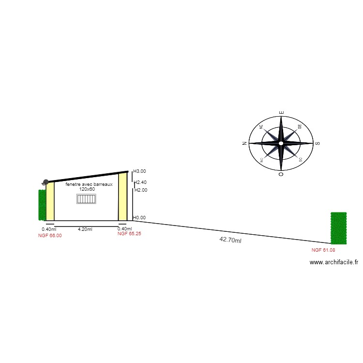 Facade Oest  Plan en coupe                     Misy. Plan de 1 pièce et 11 m2