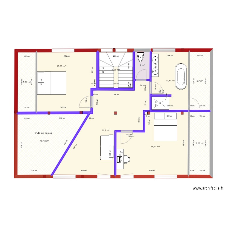 Etage chalet *. Plan de 10 pièces et 108 m2