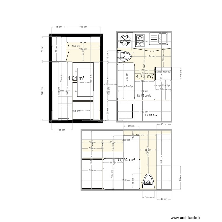 TRAFIC L2H2. Plan de 3 pièces et 14 m2