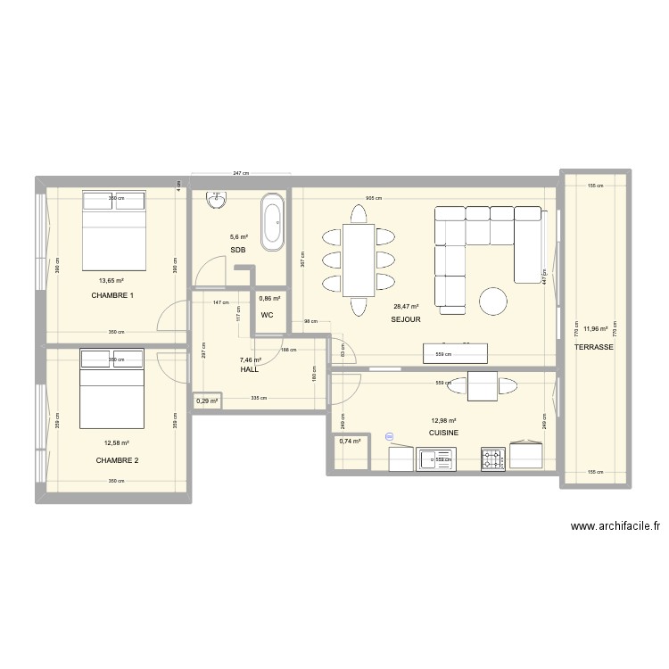 Maison N'DAW. Plan de 10 pièces et 96 m2