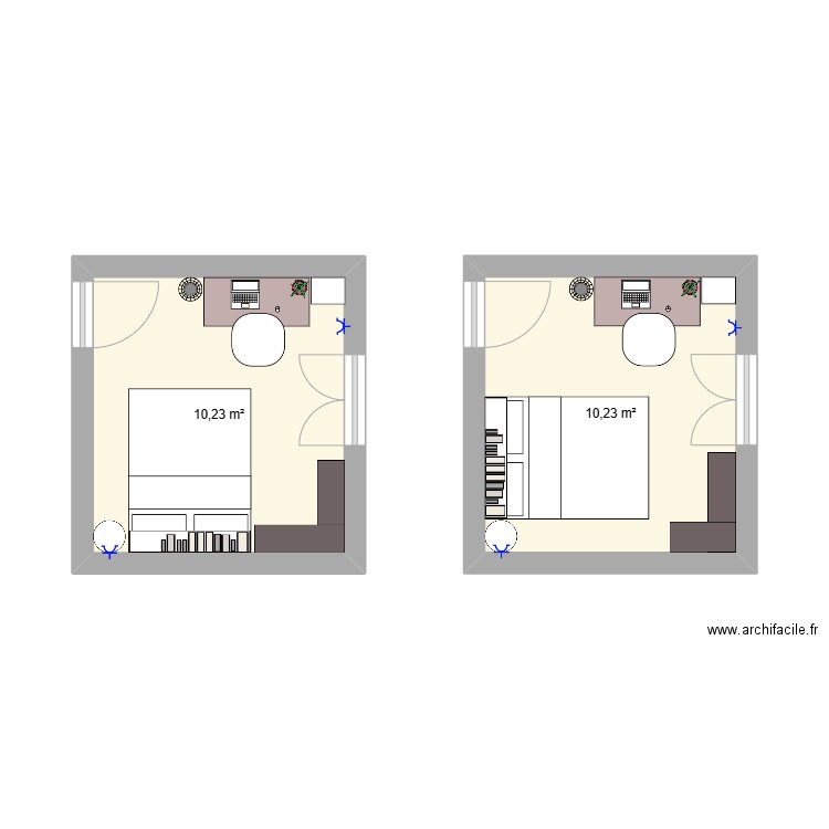 Chambre V1. Plan de 2 pièces et 20 m2