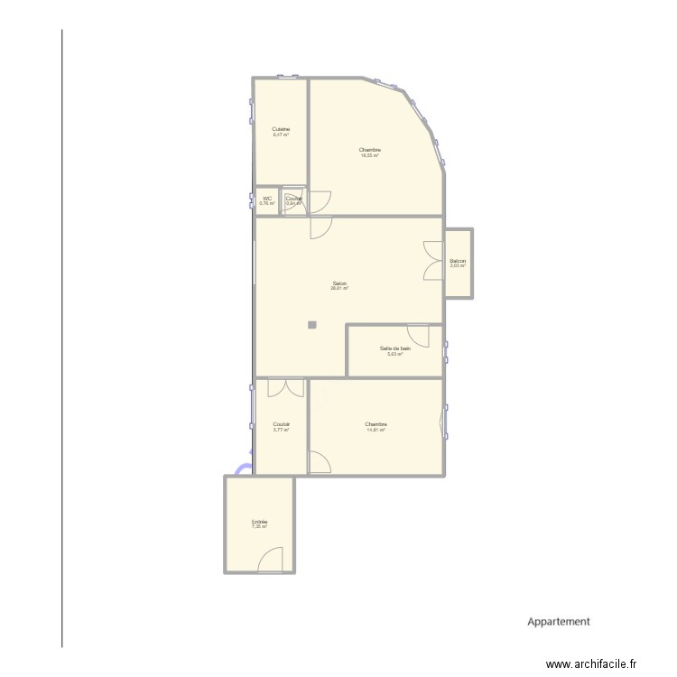 Appartement. Plan de 10 pièces et 91 m2