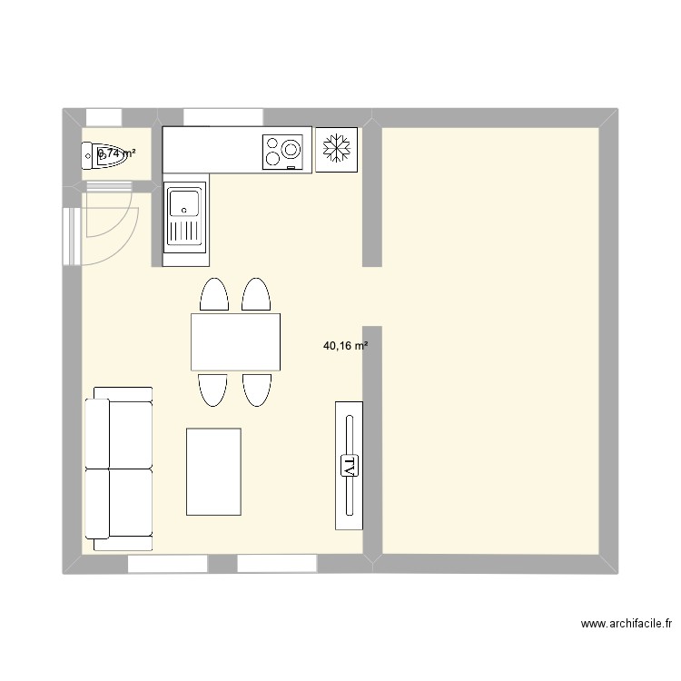 PIZ. Plan de 2 pièces et 41 m2