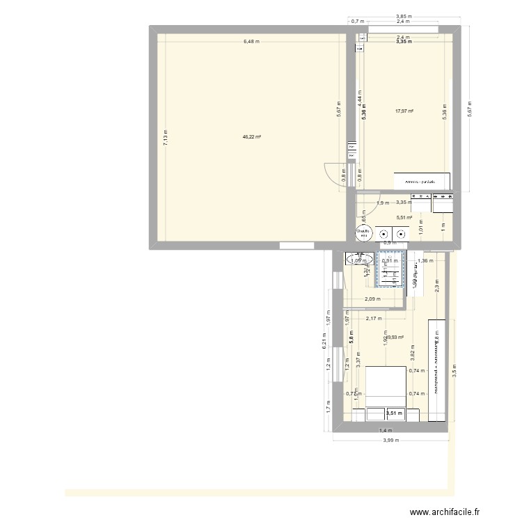 agrandissement 2. Plan de 4 pièces et 90 m2