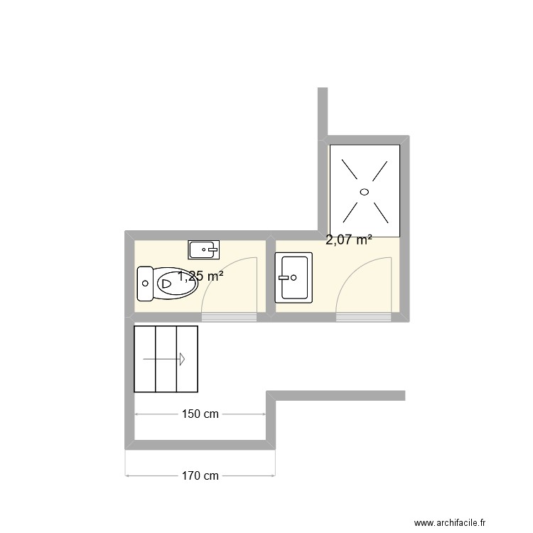 Sclassin SDD 1er. Plan de 2 pièces et 3 m2