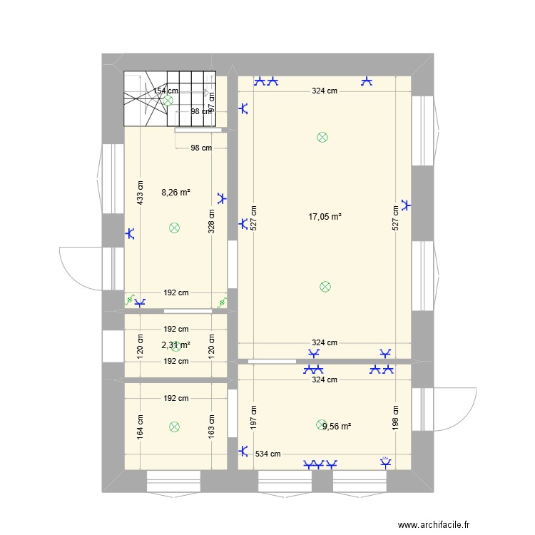 Antonino ARITZU. Plan de 4 pièces et 37 m2