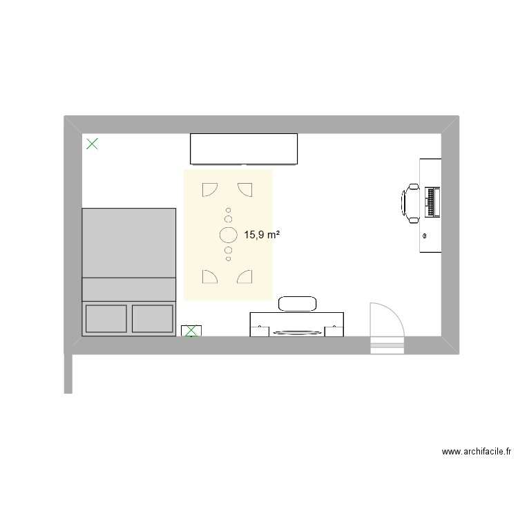 CHAMBRE SAFIYA. Plan de 1 pièce et 16 m2