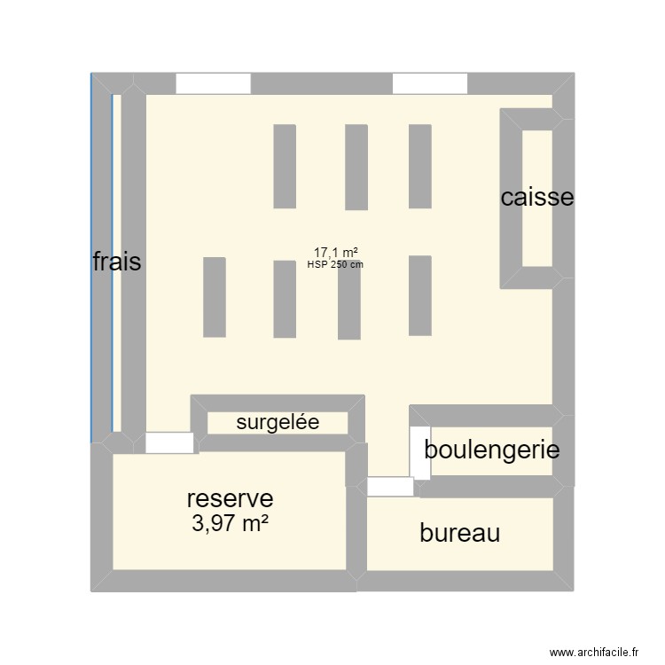 magasin. Plan de 7 pièces et 26 m2