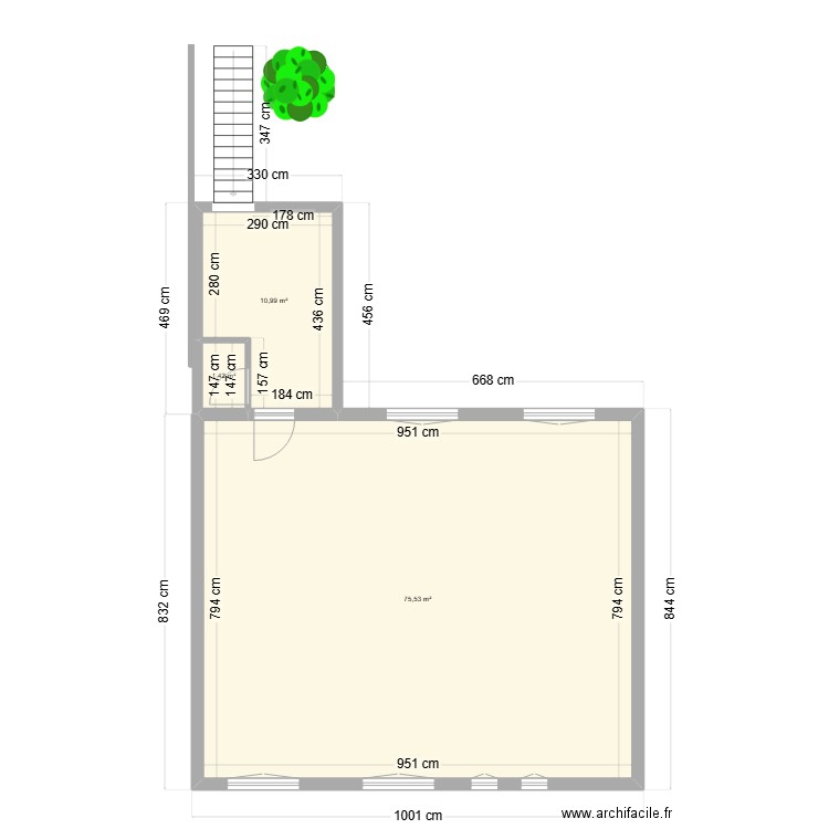 escalier plus maison. Plan de 3 pièces et 88 m2