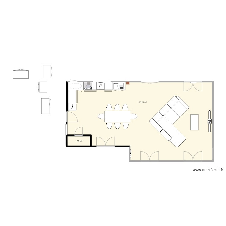 Projet Accueil Familial Thérapeutique garage Sonia. Plan de 3 pièces et 62 m2