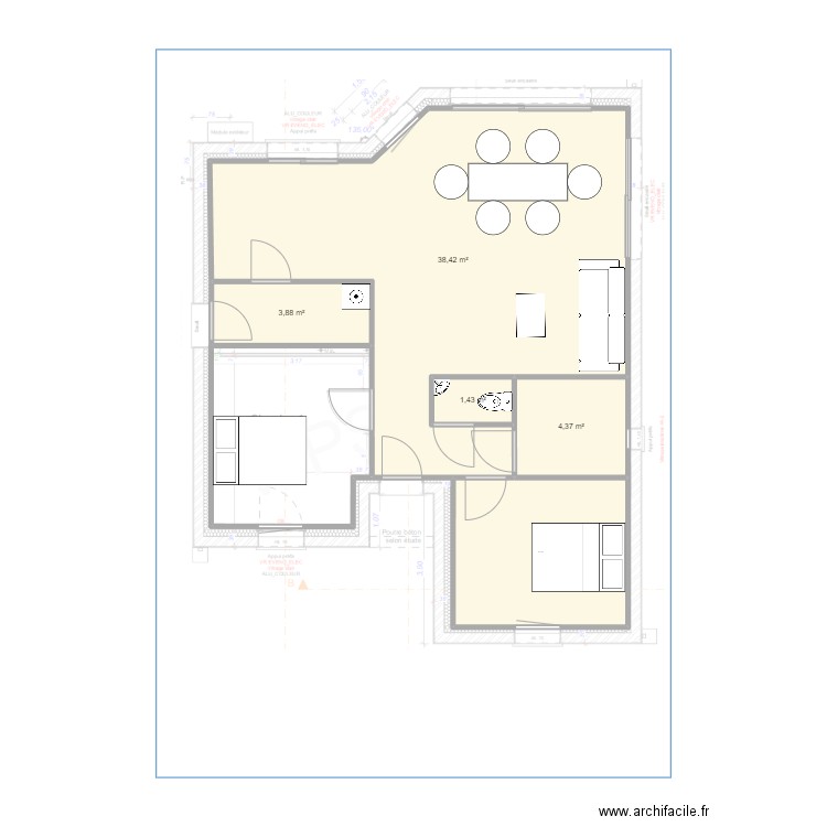 MAISON MOUSTOIR AC. Plan de 5 pièces et 58 m2