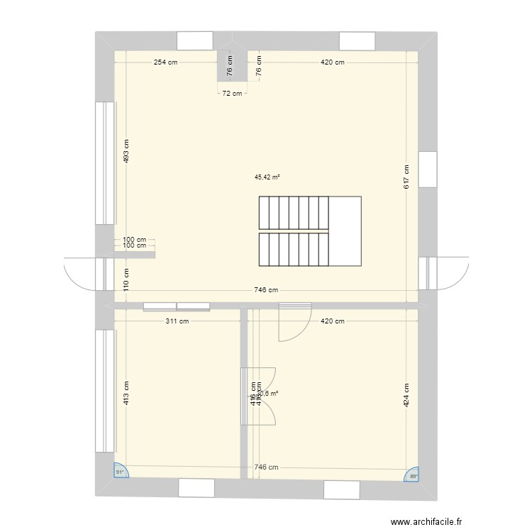 Étage principal - Duplex. Plan de 2 pièces et 76 m2