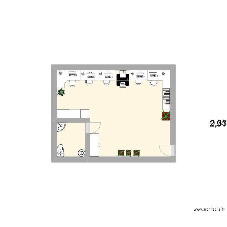 bureau maquette. Plan de 2 pièces et 3 m2