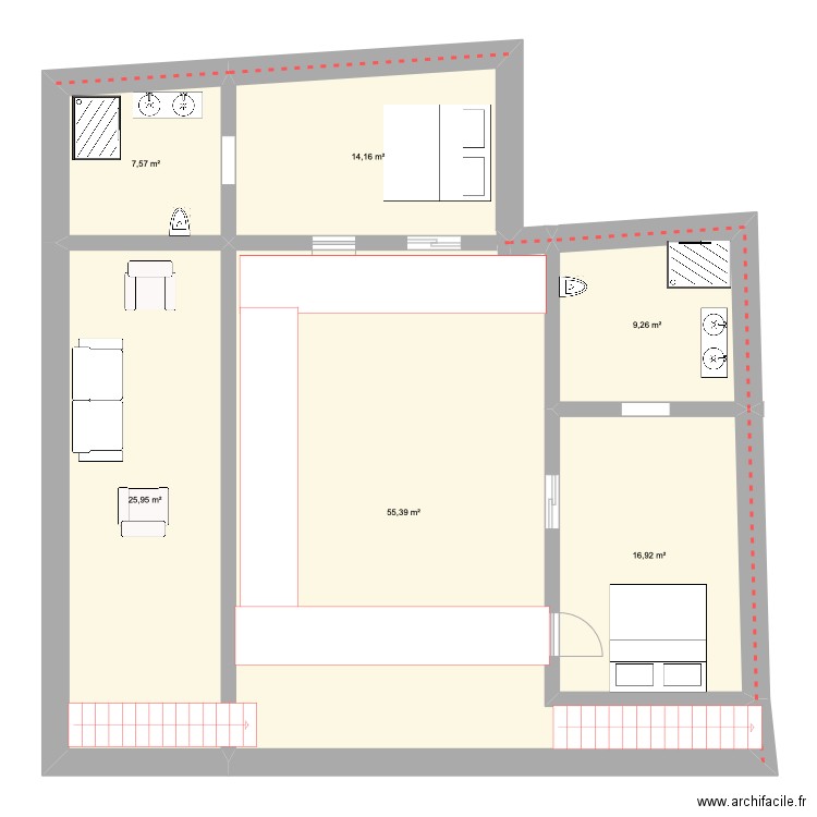 Riad Medina etage. Plan de 6 pièces et 129 m2