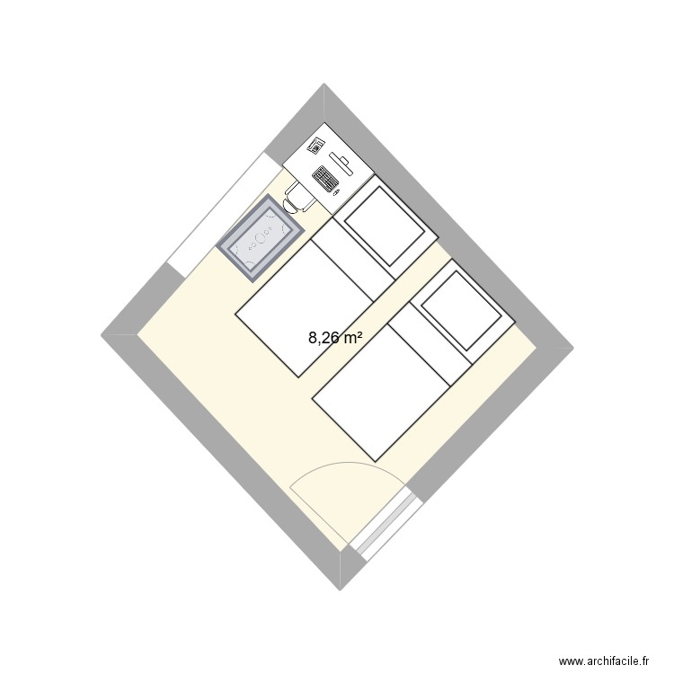 bth. Plan de 1 pièce et 8 m2