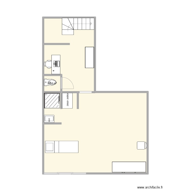 1 etage. Plan de 2 pièces et 38 m2
