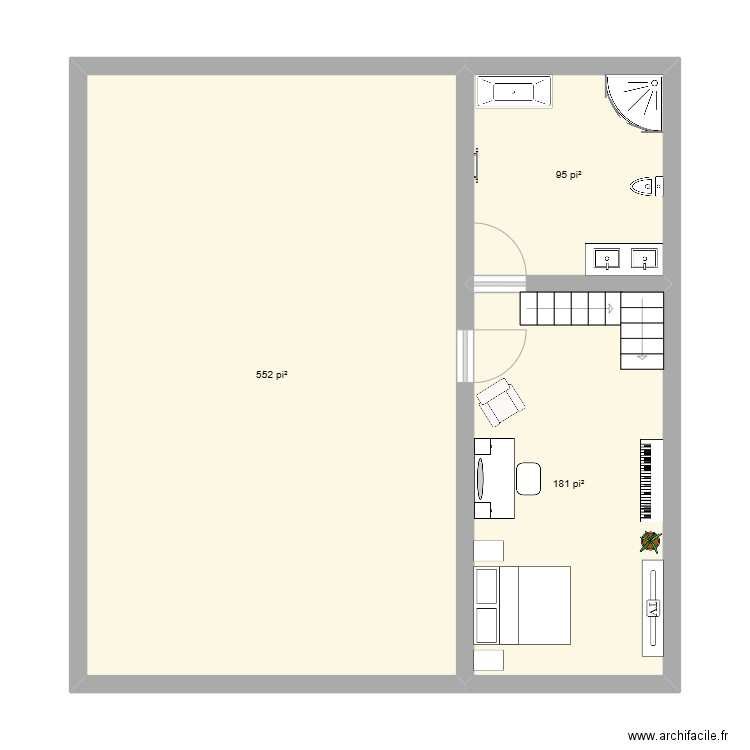 sous sol. Plan de 4 pièces et 75 m2