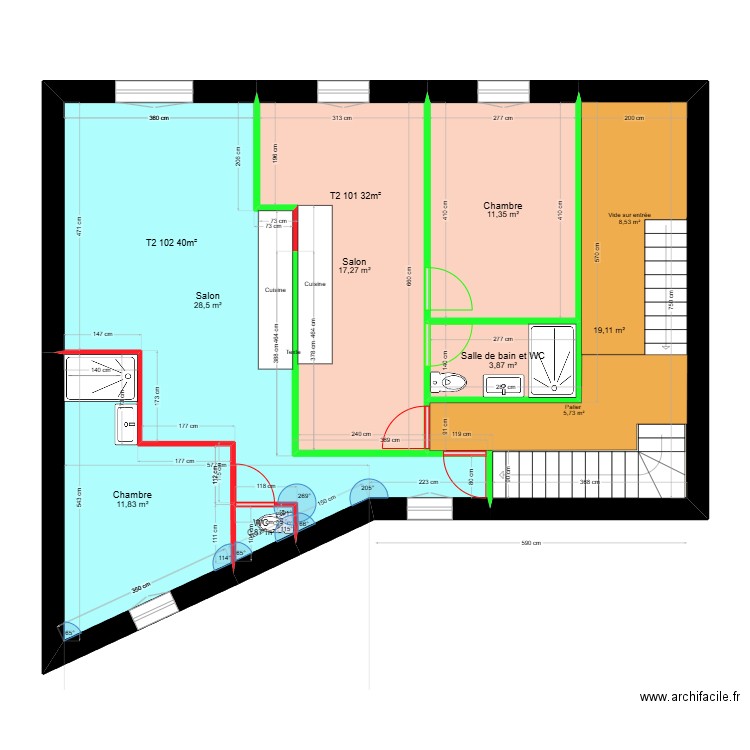 Liberté étage 1 V2. Plan de 7 pièces et 93 m2