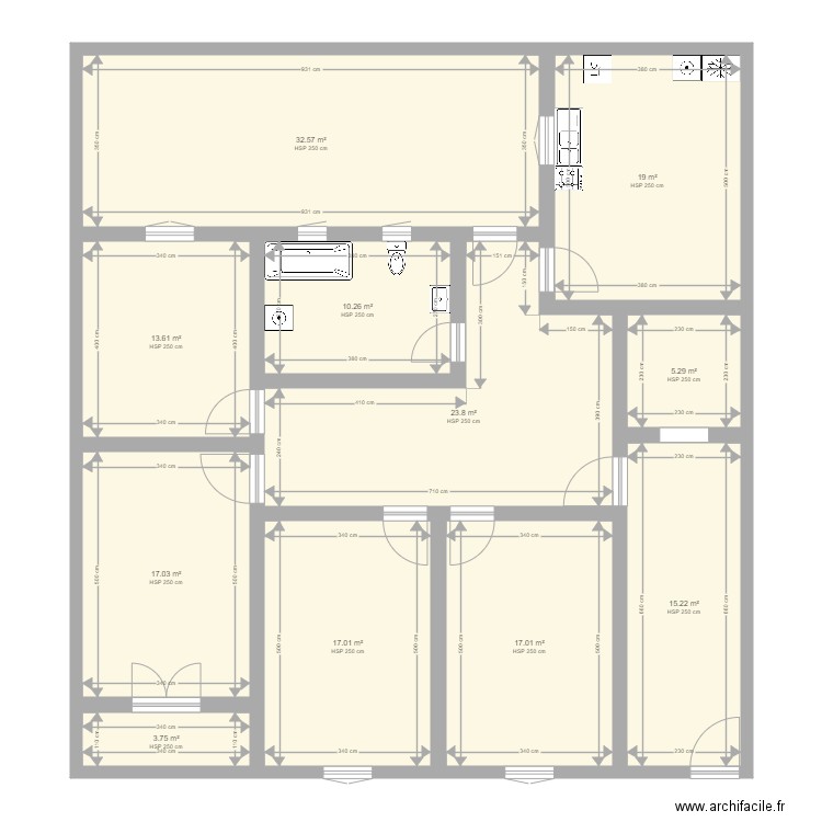 M-2024. Plan de 11 pièces et 175 m2