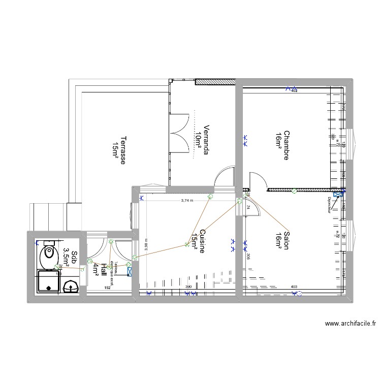 elec. Plan de 4 pièces et 55 m2