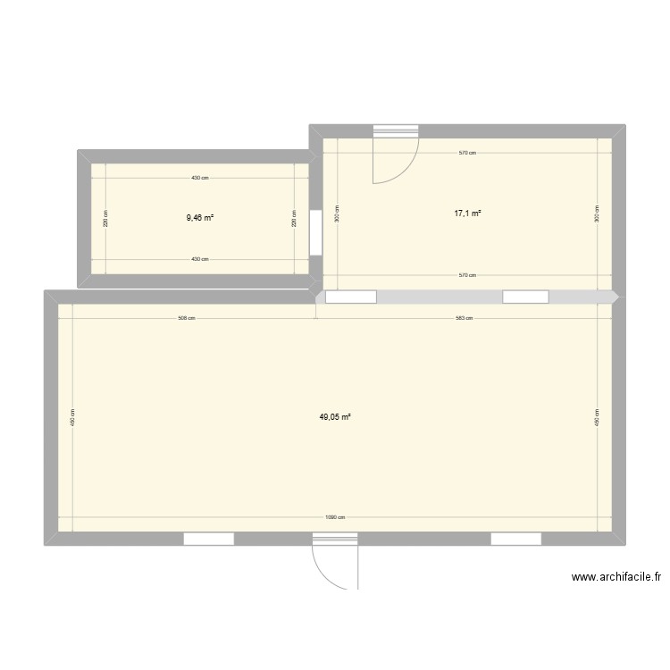 Sous sol. Plan de 3 pièces et 76 m2