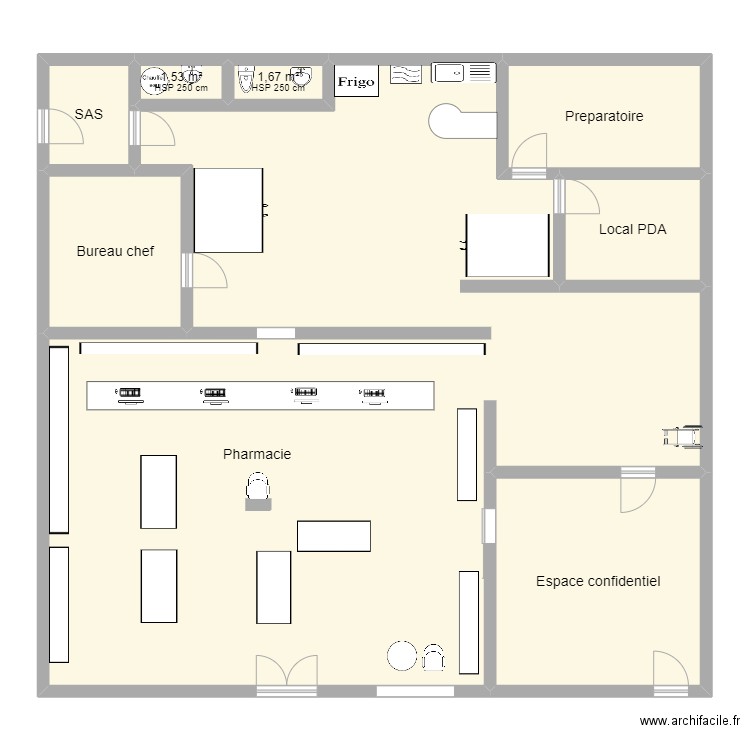 pharma. Plan de 8 pièces et 202 m2