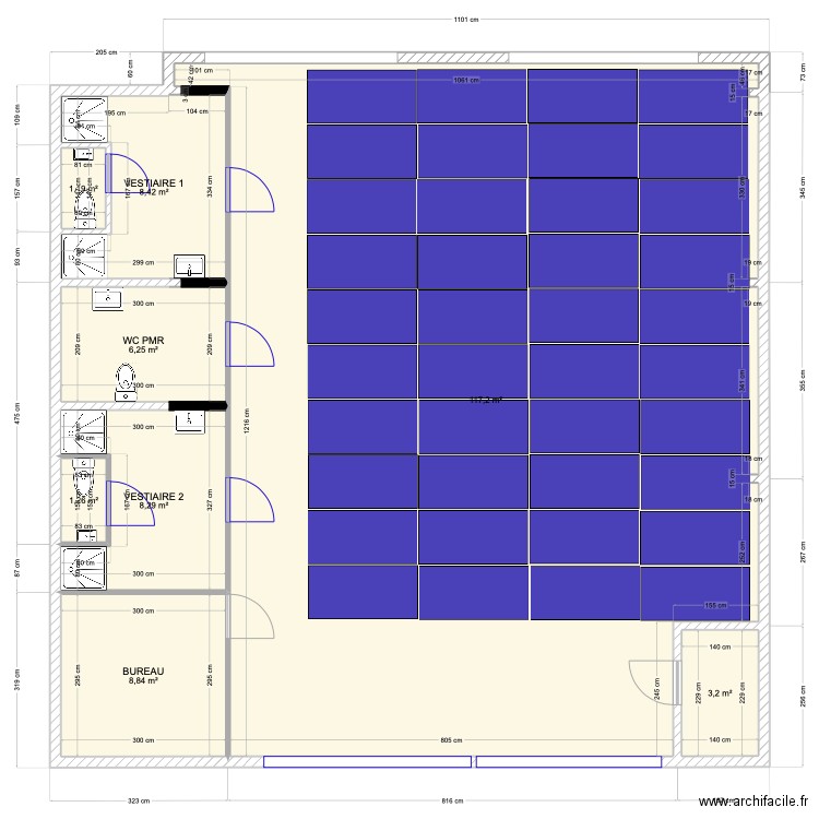 DOJO ANQUETIL - PROJET 3. Plan de 8 pièces et 155 m2