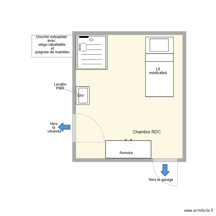 BENAZET Chambre adaptation. Plan de 1 pièce et 13 m2