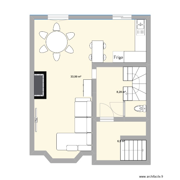 kaz. Plan de 3 pièces et 49 m2