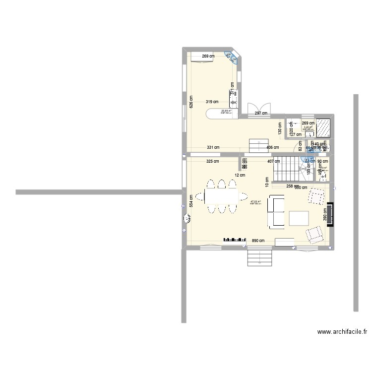 RDC Serpolette Version 1. Plan de 5 pièces et 80 m2