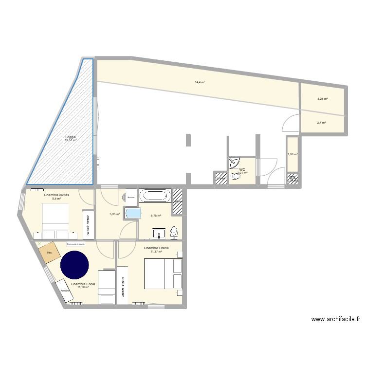 Boyer. Plan de 14 pièces et 80 m2