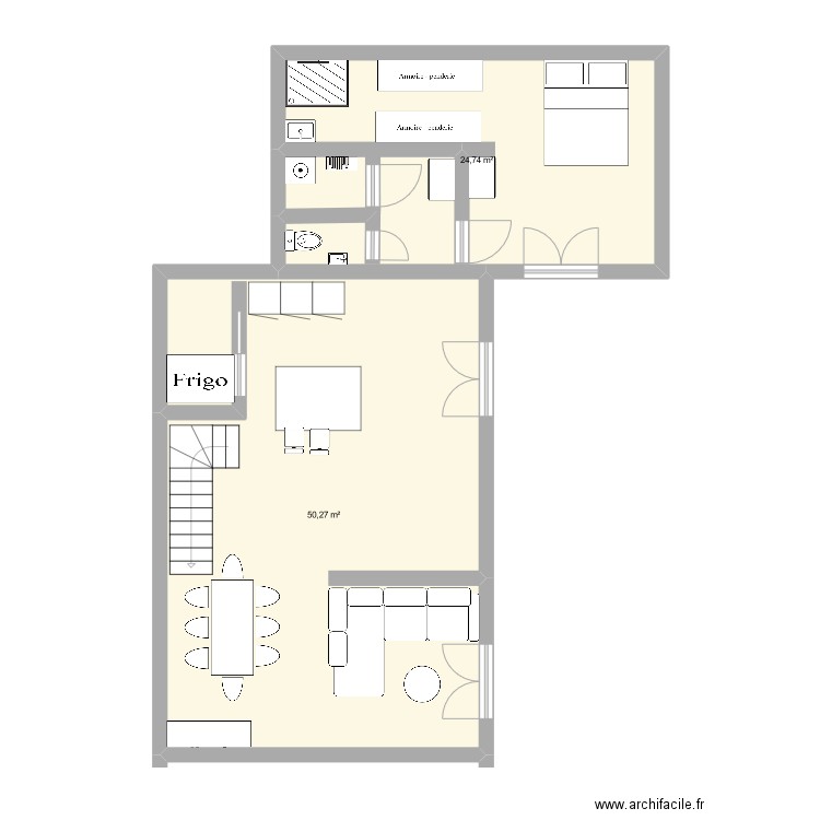 Replonges. Plan de 2 pièces et 75 m2