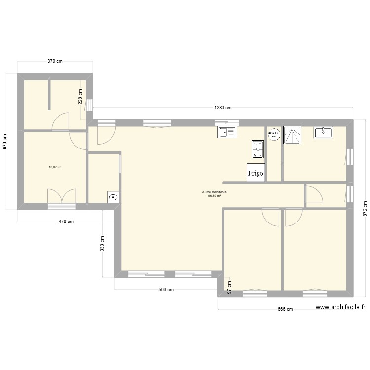 la bastide. Plan de 2 pièces et 108 m2