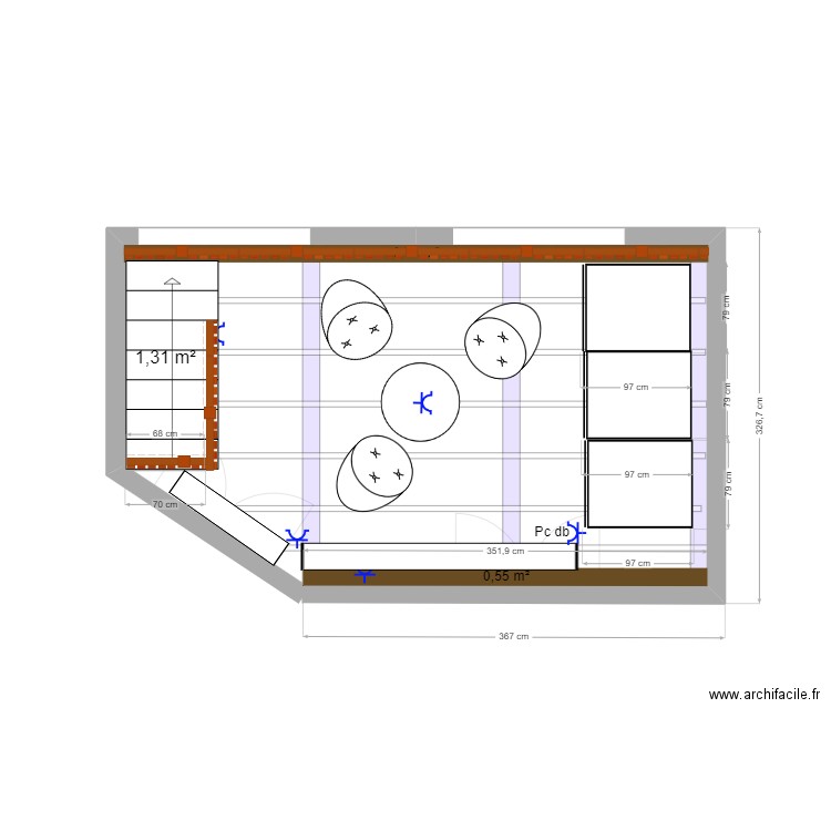 tarrasse meza mebler. Plan de 1 pièce et 1 m2