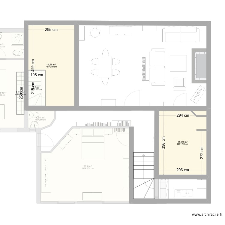 PLAN ANET CAVE. Plan de 9 pièces et 85 m2