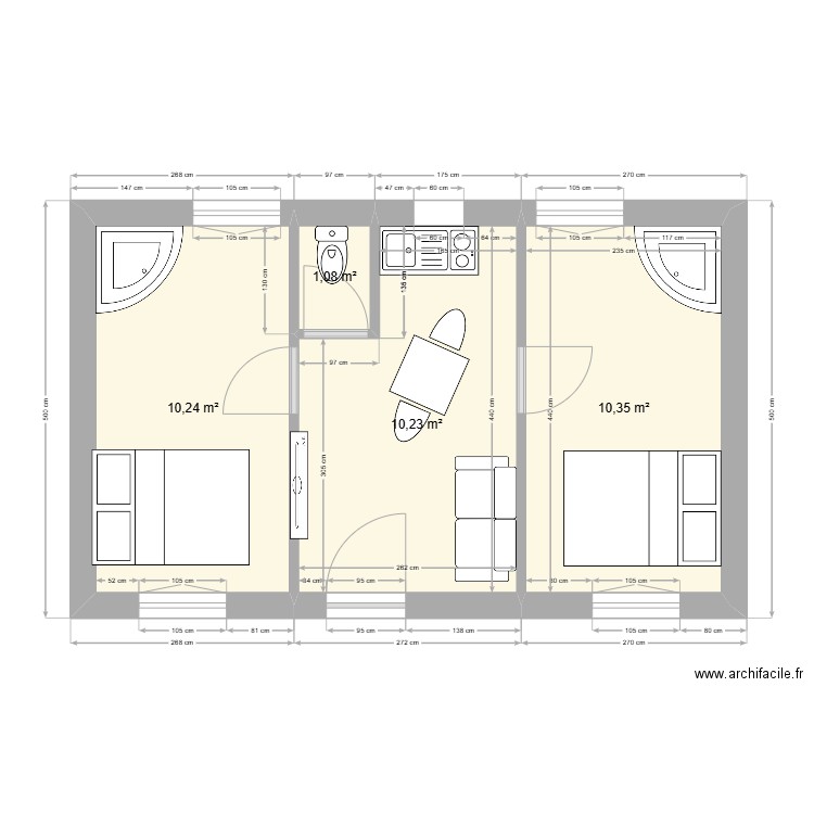 1234. Plan de 4 pièces et 32 m2